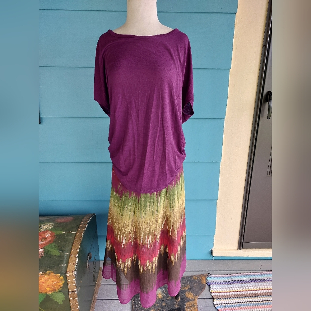 JM Collection Purple and Multicolor Midi Skirt